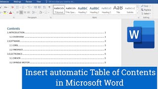 How to Insert Table of Contents in Word  Microsoft Word ⏩ [upl. by Burnsed]