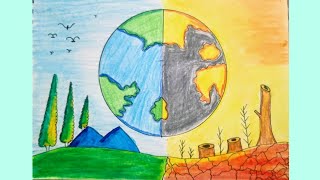 how to draw world environment day poster  Save nature easy drawing [upl. by Medea]