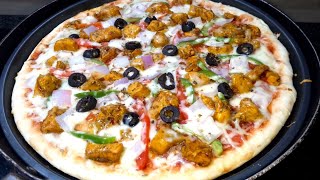 Chicken pizza Recipe 🍕 Without oven  pan pizza banane ka tarika [upl. by Llewsor593]