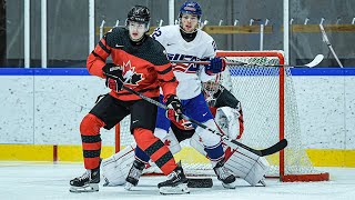 Highlights from Canada vs US in 2024 IIHF World Junior Championship pretournament action [upl. by Ailatan]