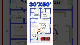 30x50 modern 2BHK vastu floor plan with car parking [upl. by Fanya]