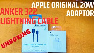 Apple official charging adaptor and Anker 322 mfi certified cable type c to lightning cable unboxing [upl. by Wolfram]