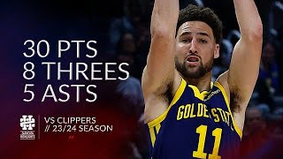 Klay Thompson 30 pts 8 threes 5 asts vs Clippers 2324 season [upl. by Nilson]