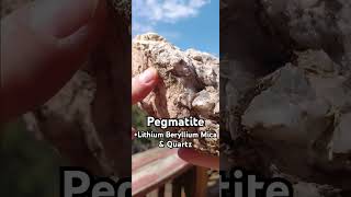 Pegmatite with Lithium pink Beryllium green dots Mica shiny shards Quartz Sandia Foothill NM [upl. by Aenitsirhc876]