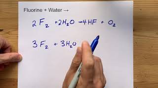 Fluorine  Water  Products of Reaction are HF and O2 or O3 [upl. by Enillebyam]