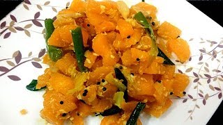 Poosanikkai poriyal recipe in tamil  Poosanikai poriyal  Yellow Pumpkin Poriyal [upl. by Aelahc]