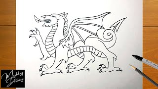 How to Draw a Welsh Dragon Easy Step by Step [upl. by Bernhard]