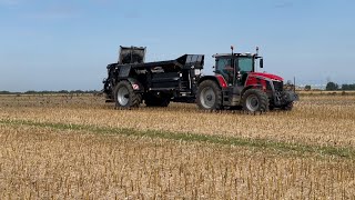 2 Massey Ferguson 8S Tractors with Bunning Lowlanders Spreading [upl. by Araes123]