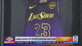 Lakers unveil City Edition uniforms newlook court [upl. by Meirrak]