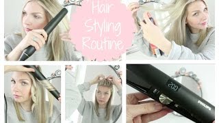 HAAR STYLING ROUTINE  Update  Locken mit Glätteisen [upl. by Tergram]