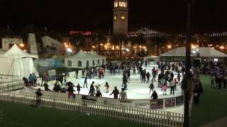 Holiday Ice Rink Embarcadero Center Justin Herman Plaza San Francisco December 2016 Hyperlapse [upl. by Neoma415]