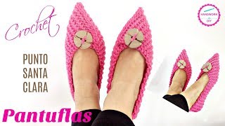 CÓMO TEJER PANTUFLAS CROCHET EN PUNTO SANTA CLARA [upl. by Ardnatal]