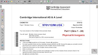 970112MJ24  CAMBRIDGE AS amp A LEVEL CHEMISTRY MAYJUNE 2024 Paper 12  PHYSICAL amp INORGANIC [upl. by Nikki297]