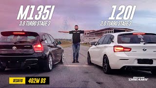 BMW M135I Vs 120i acelerando no retão duelo de stage 3 Drag Race and Rolling Start 152 [upl. by Uy]