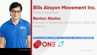 Benhur Abalos Political TV Ad Q4 20242025 30s Version 2 CC [upl. by Sikko280]