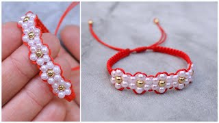 ❀PULSERA de FLORES con hilo y perlas ❀ Tutorial paso a paso [upl. by Sterne]