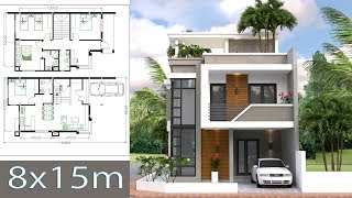 Home Design Plan 8x15m with 4 Bedrooms [upl. by Cordier823]