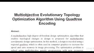 Multiobjective Evolutionary Topology Optimization Algorithm Using Quadtree Encoding [upl. by Notyrb213]