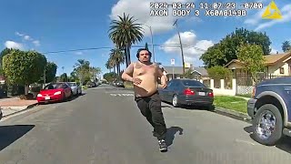 Restraining Order Suspect Leads LAPD Cops on Foot Chase Before Taser Takes Him Down [upl. by Swan956]