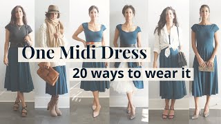 One Midi Dress 20 ways to wear it  Styling Closet Essentials  Slow Fashion [upl. by Nevram610]