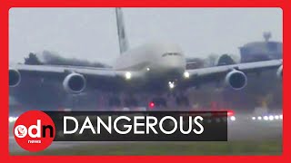 Storm Dennis World’s Largest Passenger Plane Lands Sideways at Heathrow [upl. by Faux824]