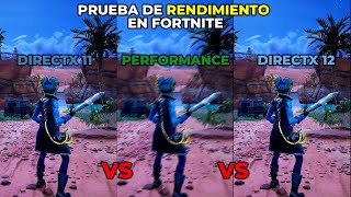 PRUEBA DE ALTO RENDIMIENTO EN FORTNITE DIRECTX 11 VS DIRECTX12 VS PERFORMANCE CUAL DA MAS FPS [upl. by Josephina]