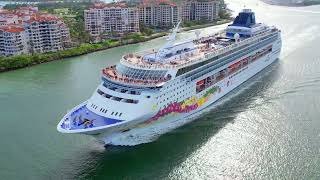 NCL NORWEGIAN SKY  PORT OF MIAMI SAILING  DRONE  CRUISE SPOTTER CHANNEL [upl. by Fabrice263]