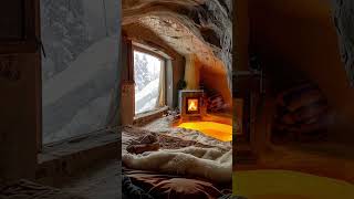 Healing Ambiance Sleep Aid Cave Cozy Cabin Burning Fireplace Blizzard Snowfall stormsounds [upl. by Jim]