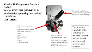 Air Compressor Pressure Switch Parts Explained [upl. by Richmound]