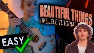 Beautiful things EASY UKULELE TUTORIAL with chords amp lyrics  Benson Boone  Please Stay [upl. by Odeen79]