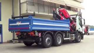 Iveco Stralis 3 assi  Cassone ribaltabile trilaterale con gru Fassi [upl. by Misab729]