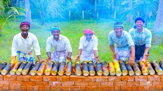 BAMBOO CHICKEN  Chicken Cooking in Bamboo  Direct Fired Bamboo Chicken Recipe Cooking in Village [upl. by Sinnod]