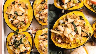 Stuffed Acorn Squash  vegetarian fall or Thanksgiving dinner recipe [upl. by Atwahs113]