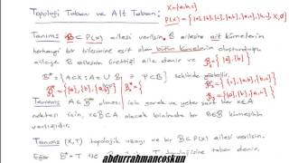 19 TOPOLOJİK UZAYLAR  Topoloji Tabanı ve Alt Taban  1 [upl. by Holli]