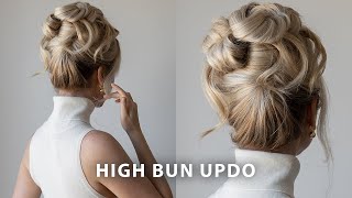 How To High Bun Updo Hairstyle ✨ Medium  Long Hair Updo Tutorial [upl. by Acenom]