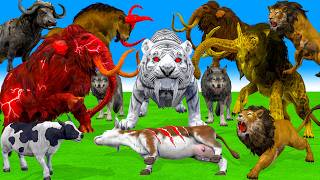 10 Zombie Lions vs Cow Cartoon Rescue Saved By 10 Mammoth Elephant Cow Tiger Fight Cartoon Animal [upl. by Hseham401]