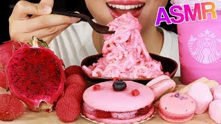 ASMR PINK PASTA MACARONS MARSHMALLOWS DRAGON FRUITS LYCHEE COOKIES Eating Sounds Mukbang [upl. by Trevor606]