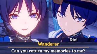 WANDERER After Getting His Memories Back Cutscene Genshin Impact Archon Quest SCARAMOUCHE Story [upl. by Odnalor]