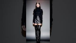 Leather Skirt with Turtleneck and Black Thigh High Boots fashion stylebook style [upl. by Eidua]