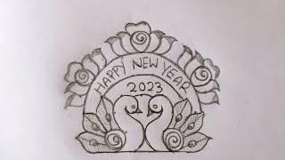 New year rangoli designs 2023Simple rangoli designs 7dotskolam designspeacock rangolimuggulu [upl. by Gallagher533]