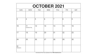 Printable October 2021 Calendar Templates with Holidays  Wiki Calendar [upl. by Notxarb]