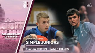 Flavien COTON vs Gilles SOHAN  QUART  FRANCE JUNIORS 2023 [upl. by Juback]