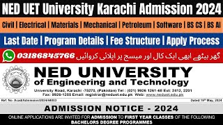 NED University of Engineering and Technology Admission 2024  NED University Karachi Admission 2024 [upl. by Ahsika]