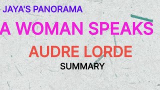 A WOMAN SPEAKS BY AUDRE LORDE  SUMMARY [upl. by Icart]