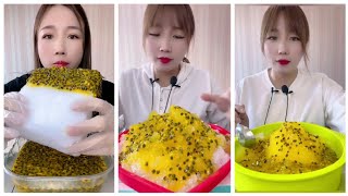 soloRELAXING SOUND OF EATING ASMRPASSIONFRUIT WITH PURE ICE asmr relaxing eating [upl. by Ilojna291]