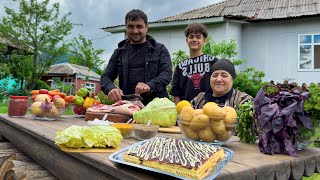 A GREAT DAY IN RAINY VILLAGE GRANDMA COOKING A UNIQUE RECIPE RURAL VILLAGE AZERBAIJAN FAMILY LIFE [upl. by Einon]