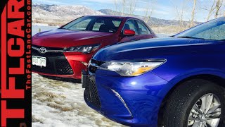 2015 Toyota Camry V6 vs Camry Hybrid Mashup Review Power vs Economy [upl. by Rowell]