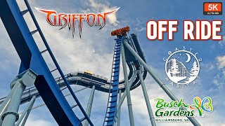 Griffon Off Ride Footage 5K UHD  Free Use with Credit  BampM DiveCoaster Busch Gardens Williamsburg [upl. by Leavitt]