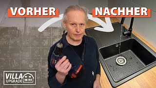 IKEA Küche aufbauen Arbeitsplatten zuschneiden Spüle einbauen und Wände verputzen 8 [upl. by Darbie]