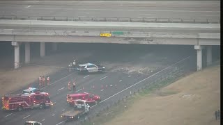 MacArthur overpass at IH635 damaged forcing a major traffic backup in Irving [upl. by Annayat]